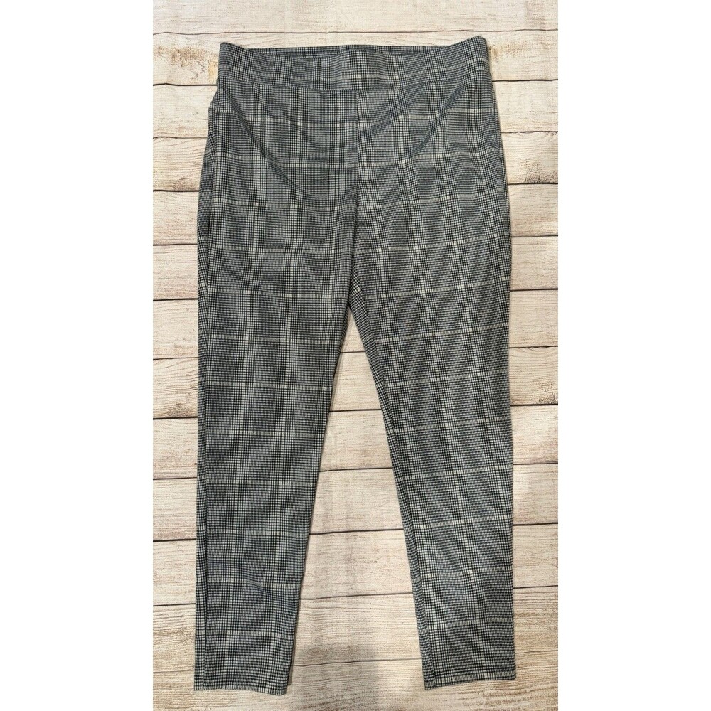 Ann Taylor Loft black and white plaid elastic waist pants size Large